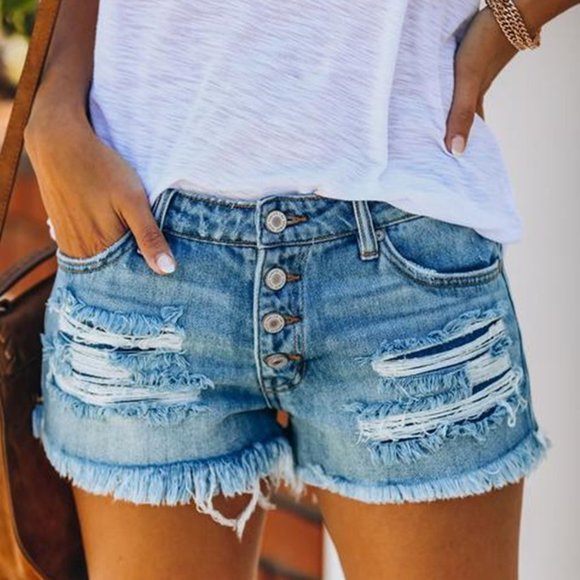 Distressed Jeans Denim cutoff ripped Shorts - Picture 3 of 14